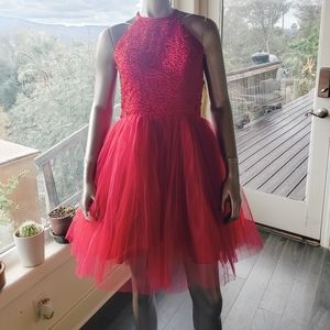 Emily in Paris Inspo: Beautiful Red Dress with Beaded Top and Tulle Skirt